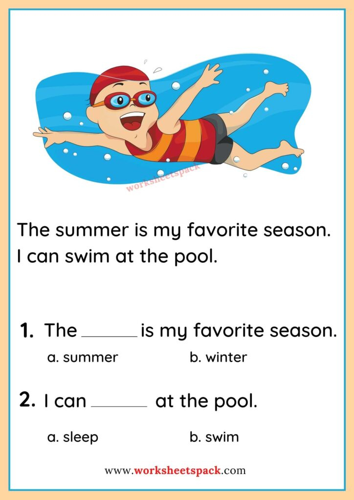 Summer Reading Comprehension Worksheets Passage About Summer  - Summer Themed Reading Comprehension Worksheets