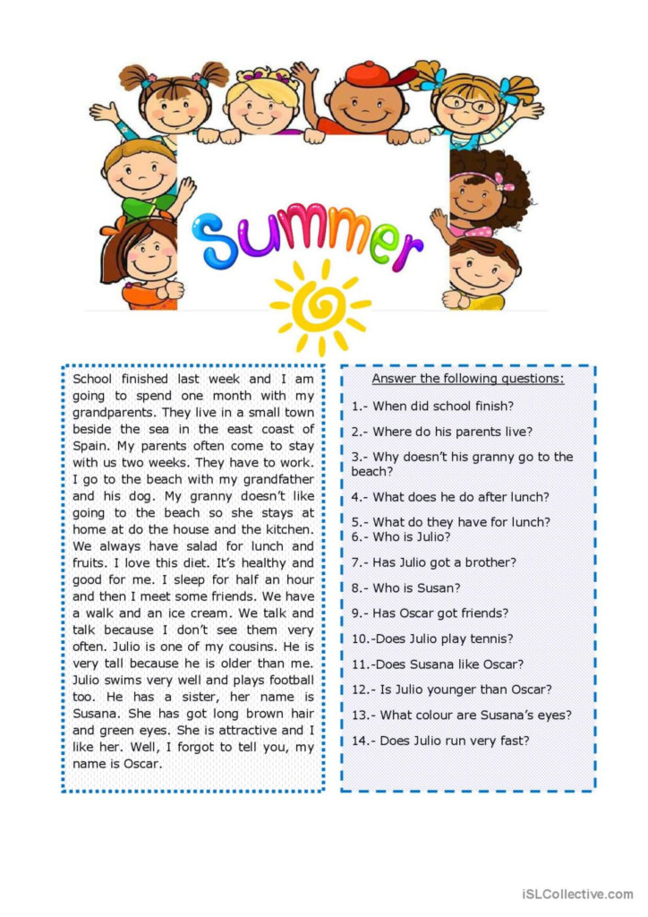 SUMMER READING Reading For Detail d English ESL Worksheets Pdf Doc - Summer Reading Comprehension Worksheets Pdf