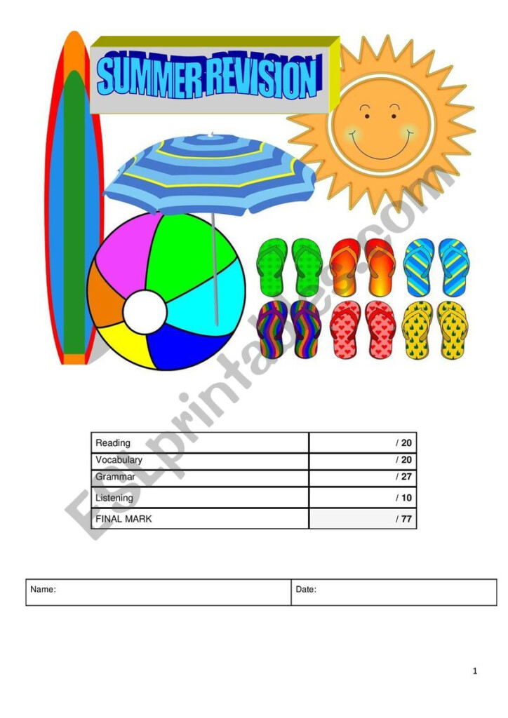 Summer Revision A1 ESL Worksheet By Mirabai - Summer Revision Worksheet