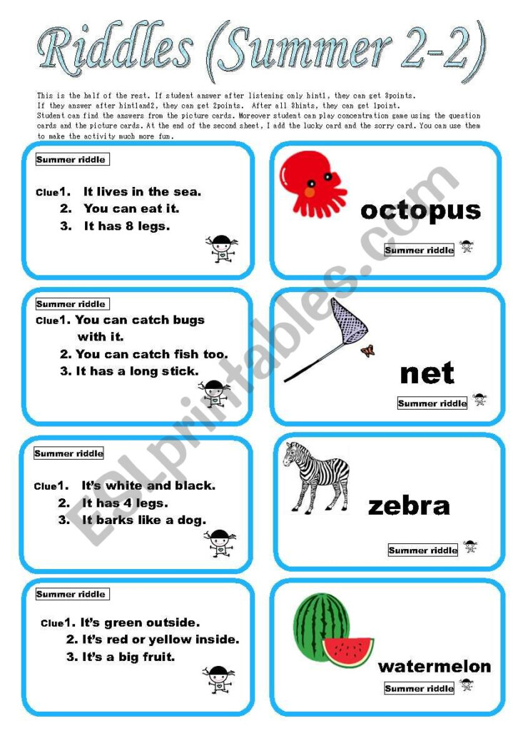 Summer Riddles 2 2 ESL Worksheet By Chiconattuu - Summer Riddles Worksheet