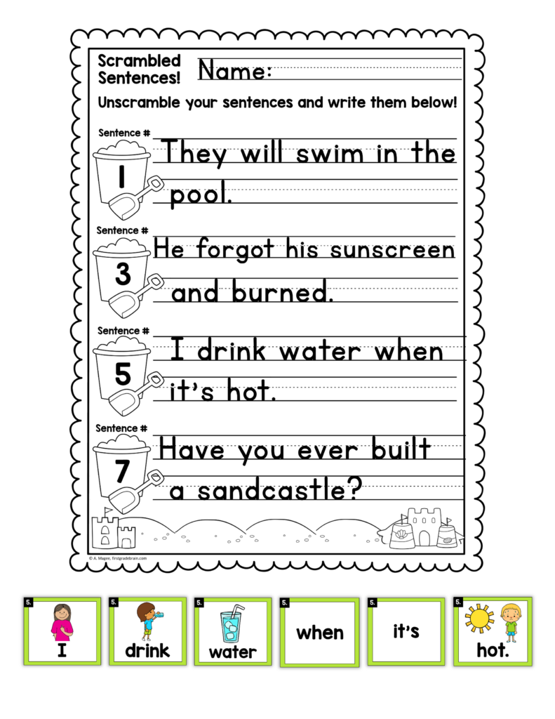 Summer Scrambled Sentences Center Made By Teachers - Summer Sentences Worksheet