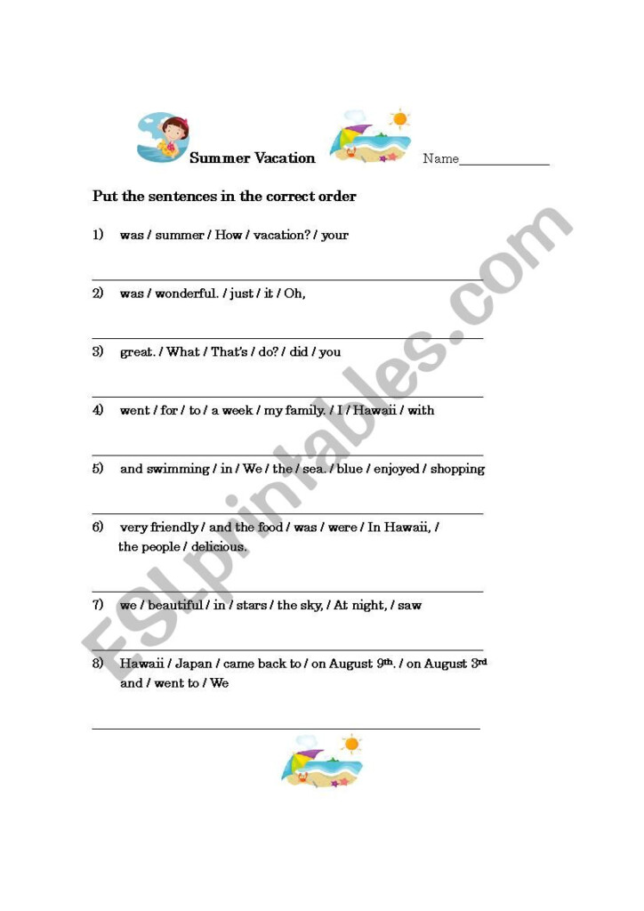 Summer Sentences ESL Worksheet By Huddersboy - Summer Sentences Worksheet