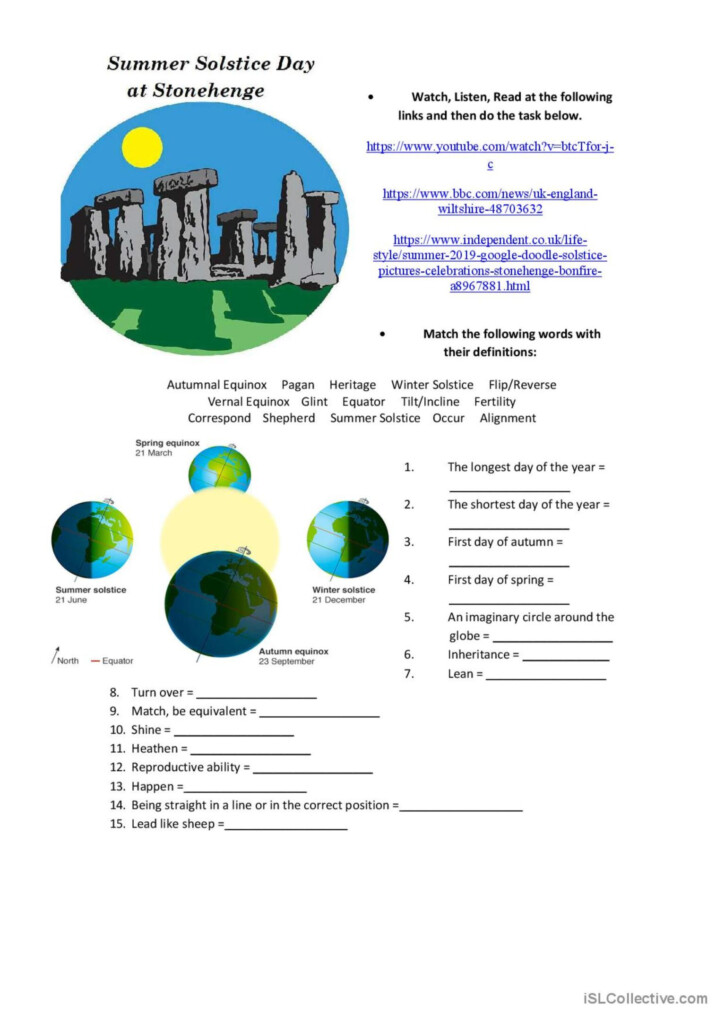 Summer Solstice At Stonehenge English ESL Worksheets Pdf Doc - Free Summer Solstice Worksheets