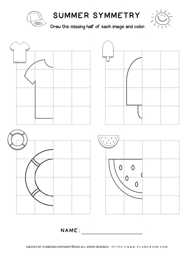 Summer Symmetry Drawing Planerium - Summer Drawing Worksheet