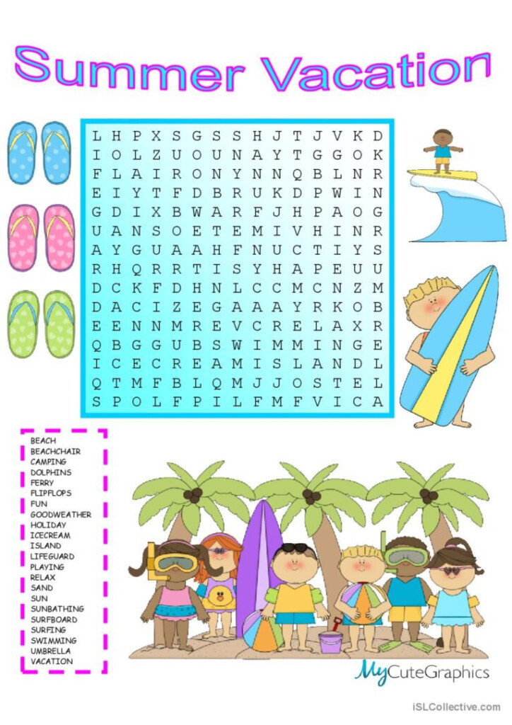 Summer Vacation Wordsearch With KEY English ESL Worksheets Pdf Doc - Esl Summer Vacation Worksheets