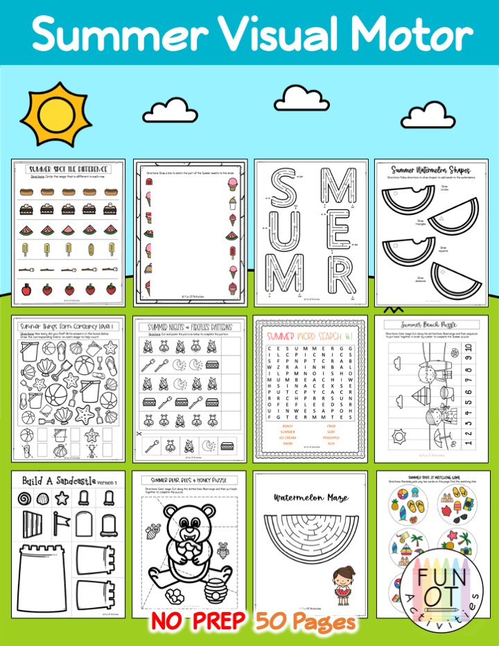 Summer Visual Motor Bundle Your Therapy Source - Summer Visual Motor Worksheets