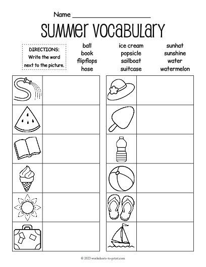 Summer Vocabulary Fill In Worksheet - Summer English Worksheets 6 Grade