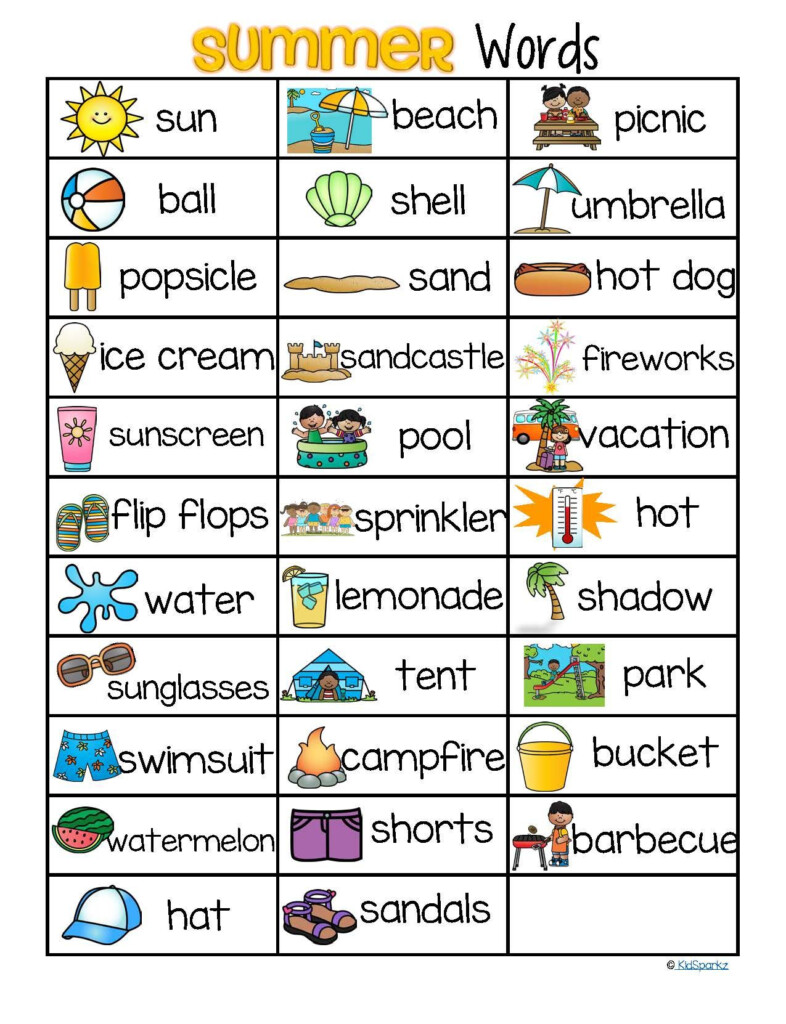 SUMMER Vocabulary List 32 Words And Pictures FREE Summer Vocabulary  - Free Summer Vocabulary Worksheets