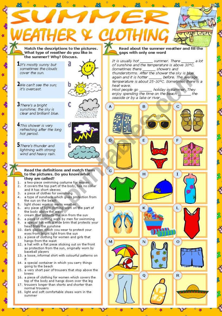 SUMMER WEATHER CLOTHING ESL Worksheet By Tecus - Summer Weather Worksheet