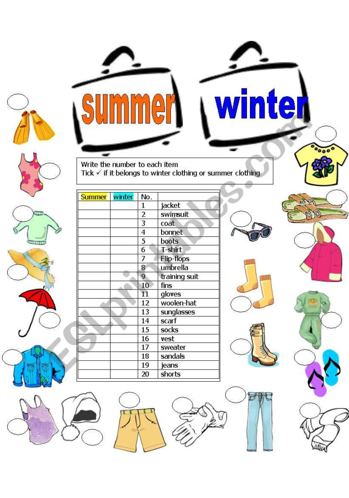 Summer Winter Clothes ESL Worksheet By Gilorit - Summer And Winter Worksheet