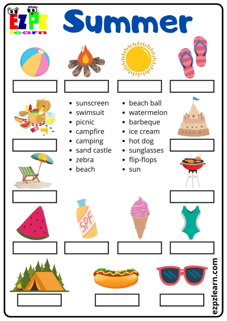 Summer Word Match Activity Ezpzlearn - Summer Matching Worksheets