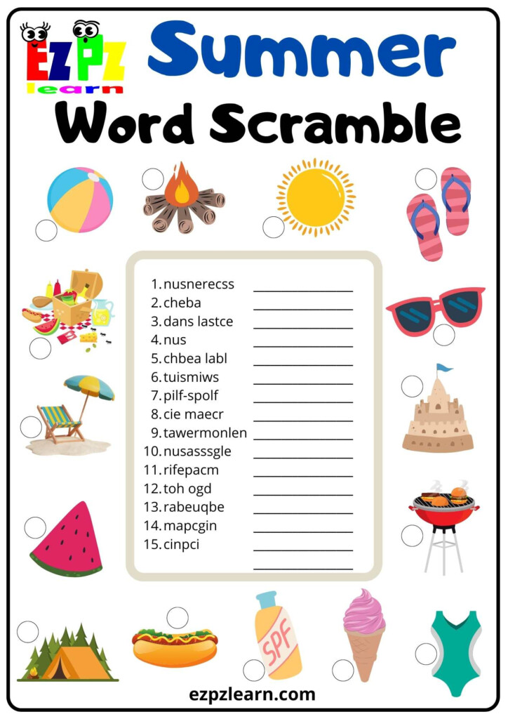 Summer Word Scramble Activity Ezpzlearn - Summer Word Scramble Worksheets