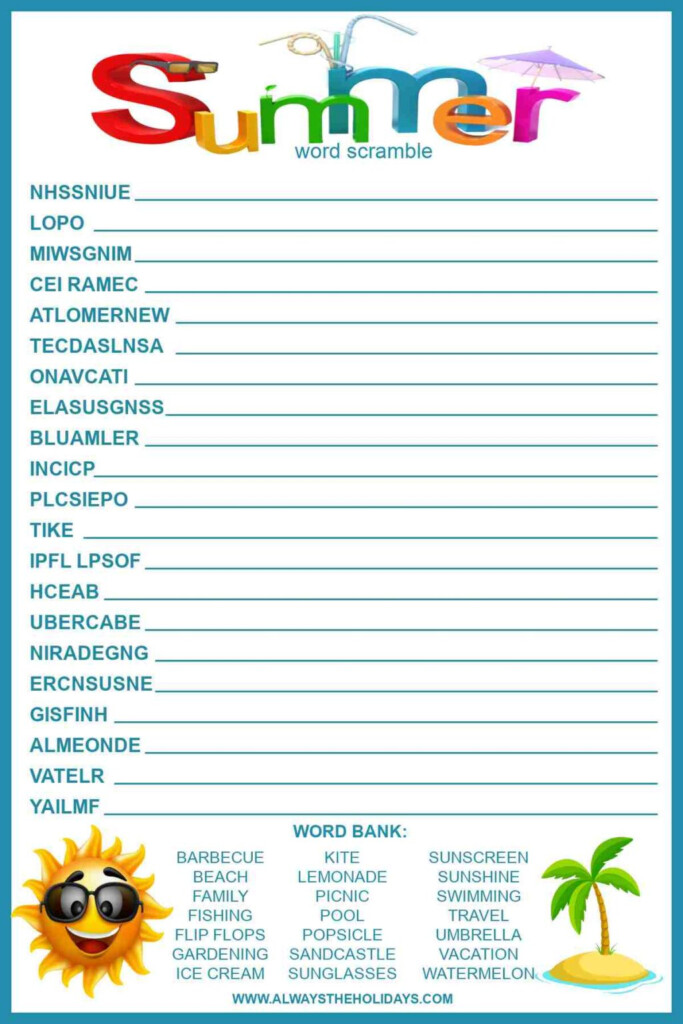 Summer Word Scramble With Answers Free Printable For Kids - Summer Word Scramble Worksheet