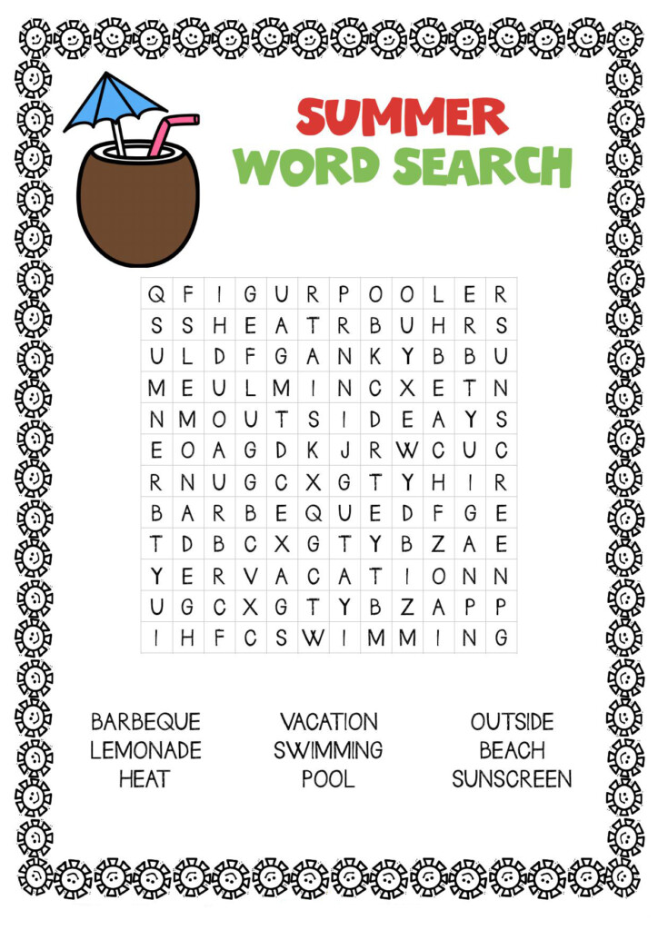 Summer Word Search Printable For Kids - Summer Worksheets For Kids Word Search