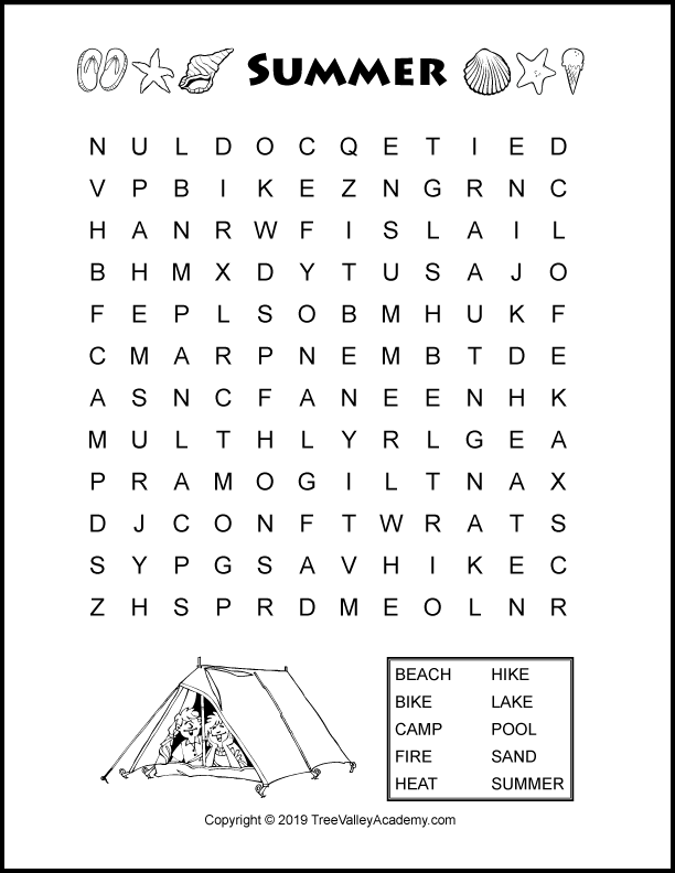 Summer Word Search Printable Worksheets - Summer Words Worksheets For Kindergarten