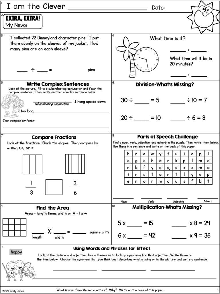 Summer Worksheets For 3rd Grade - Daily Summer Activities Moving From 3Rd To 4Th Grade Worksheets