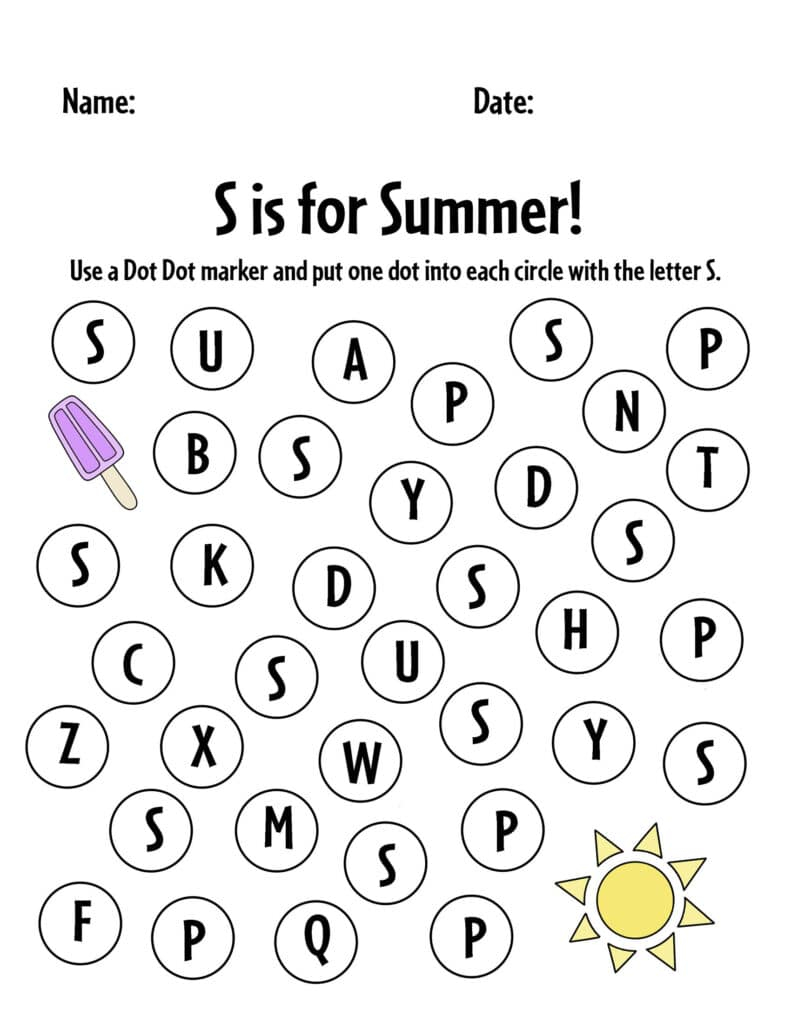 Summer Worksheets Worksheets For Kindergarten - S Is For Summer Worksheet