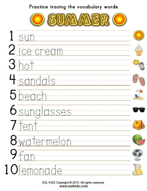 Summer - Esl Summer Worksheets For Kindergarten