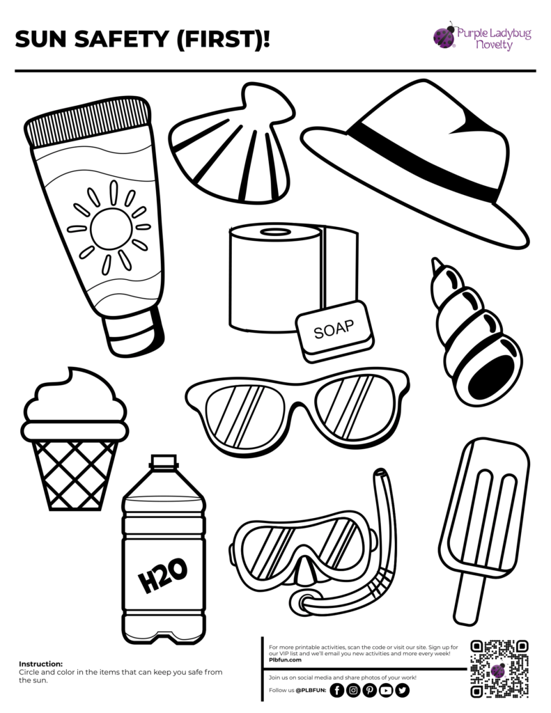 Sun Safety Checklist By PLBfun Summer Safety Activities Sun Safety  - Summer Safety Worksheets Free