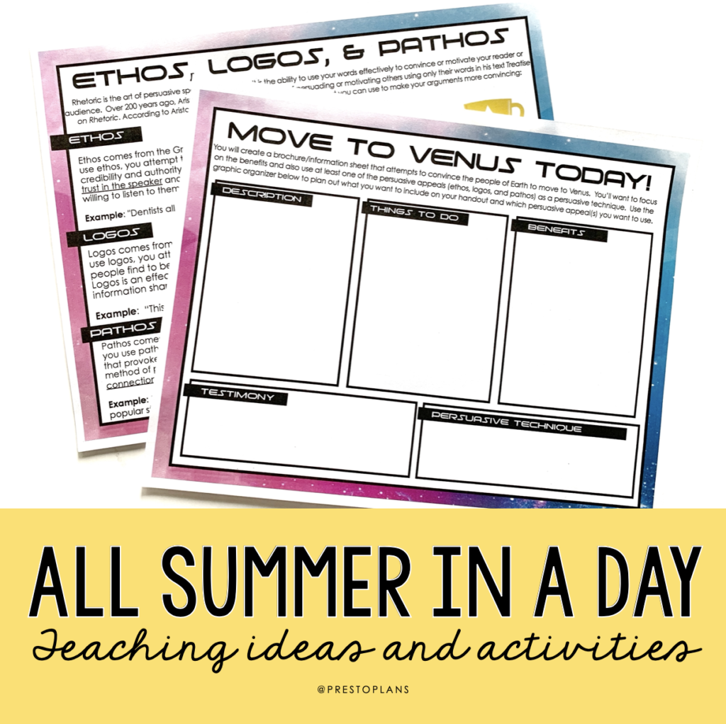 Teaching All Summer In A Day By Ray Bradbury Presto Plans - All Summer In A Day By Ray Bradbury Worksheet