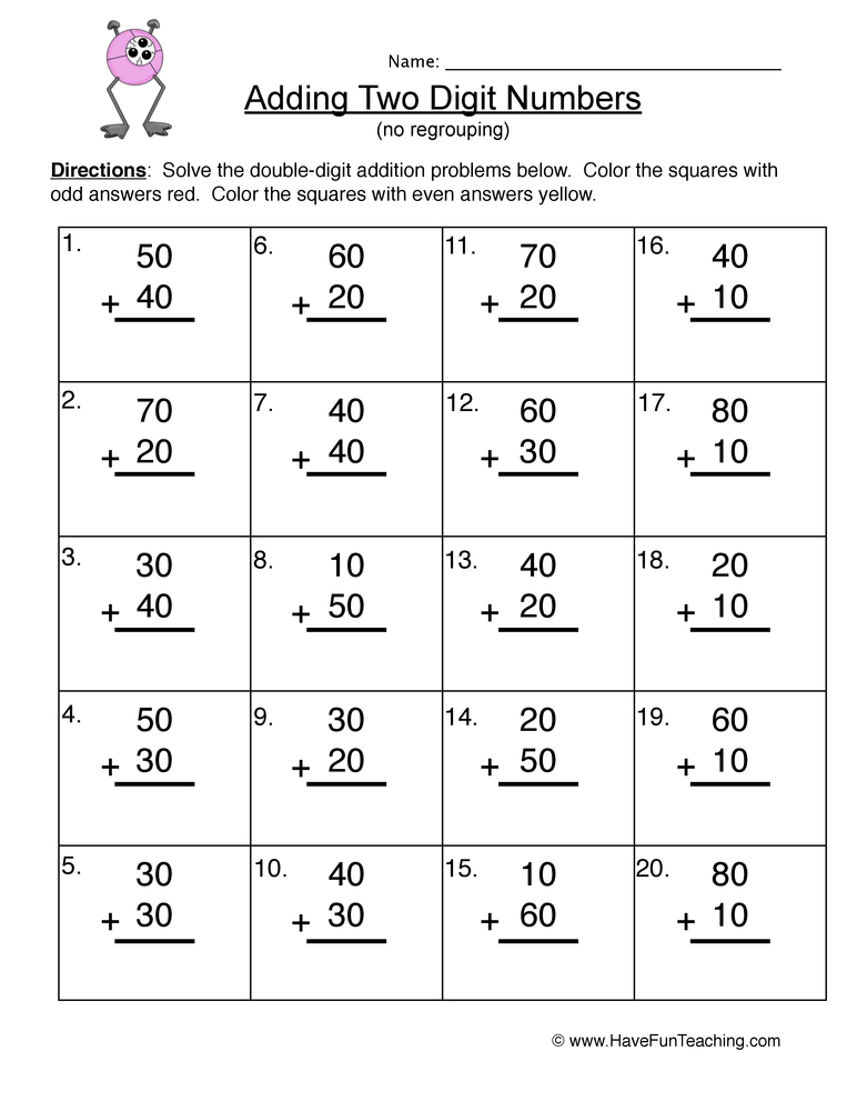 Tens Double Digit Addition Worksheet Have Fun Teaching - Double Digit Addition Summer Worksheets