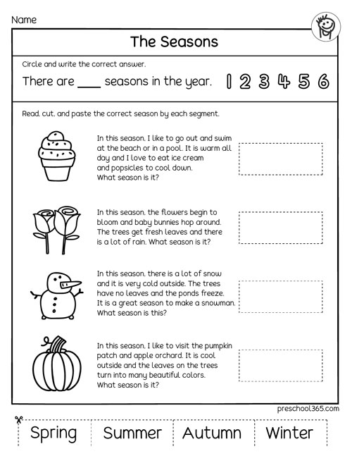 The Four Seasons Of The Year Kindergarten Activity Packet - Spring Summer Autumn Winter Worksheet