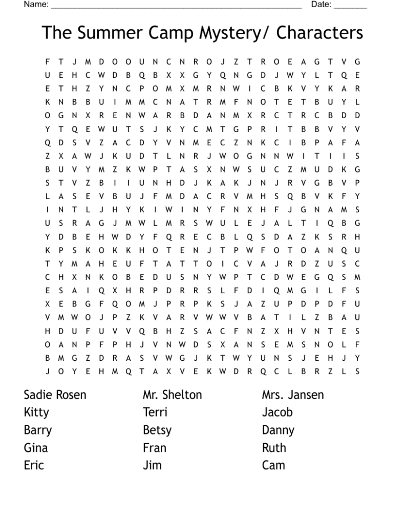 The Summer Camp Mystery Characters Word Search WordMint - Cam Jansen And The Summer Camp Mysteries Worksheets