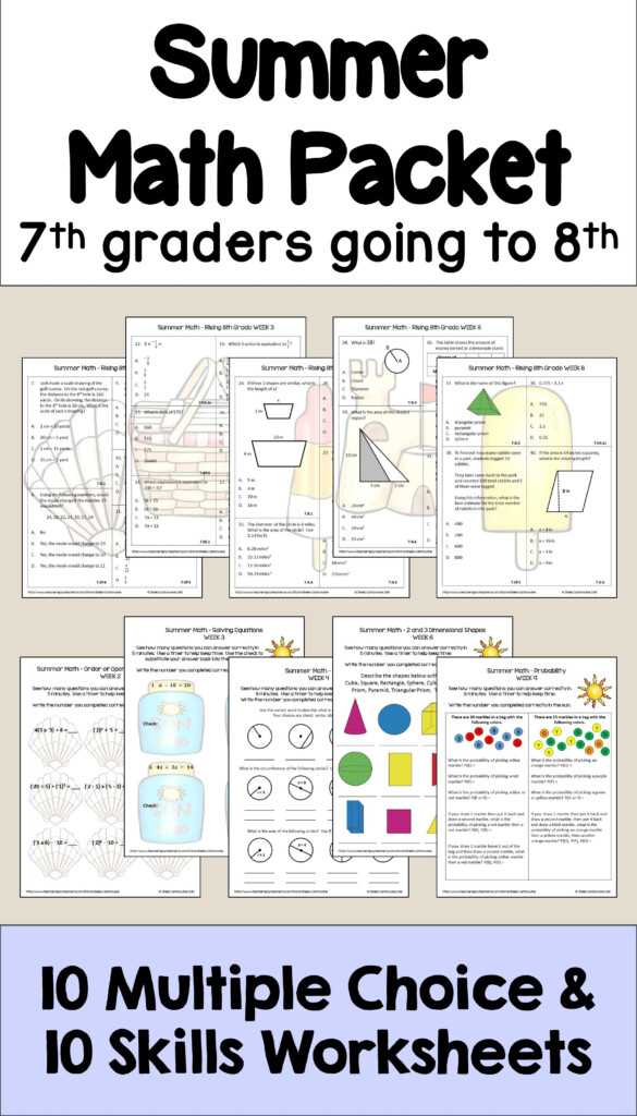 This Summer Math Packet For 7th Graders Going To 8th Grade Has 20  - 8Th Grade Summer Math Worksheets