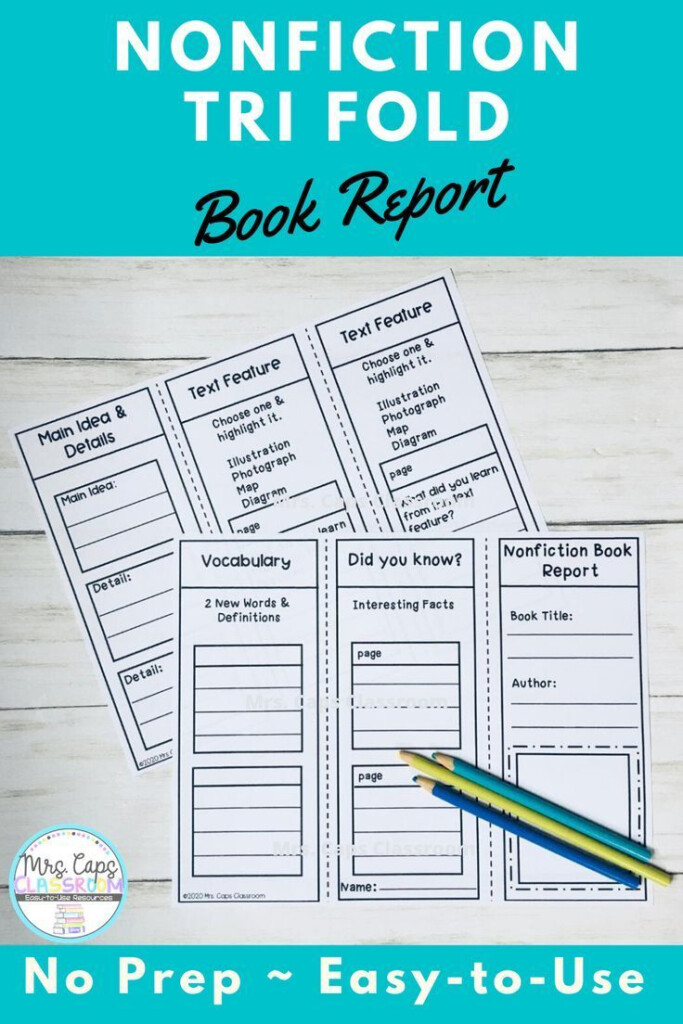 Trifold Book Report Nonfiction 3rd 4th Grade Book Report Guided  - Summer Reading Main Idea Book Report Trifold Worksheets