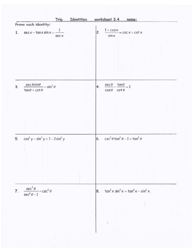 Trig Identities Worksheet With Answers 2 - Trig Summ Difference Identities Worksheet