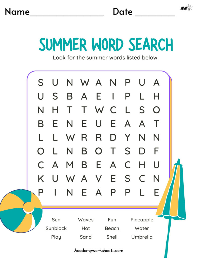 Ultimate Fun Summer Word Searches For Kids Academy Worksheets  - Summer Academic Worksheets