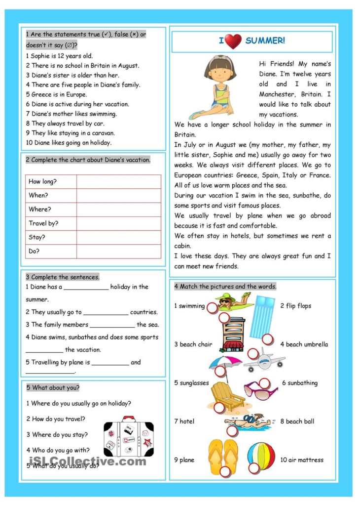 Vacation I Love Summer Reading Comprehension English Reading  - American Experience Summer Of Love Worksheet