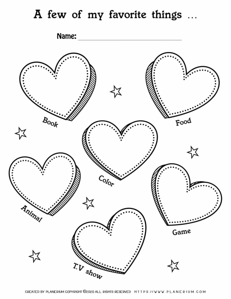 Valentines Day Worksheet Hearts My Favorites Things Planerium - Summer Of Love Worksheet