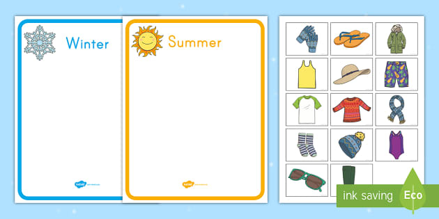 Winter And Summer Clothing Sort Worksheet Pack Seasons - Sorting Winter And Summer Clothes Worksheet