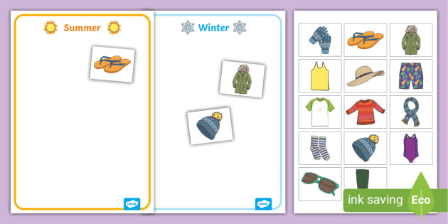 Winter And Summer Sorting Clothes Worksheet Teacher made - Sorting Winter And Summer Clothes Worksheet