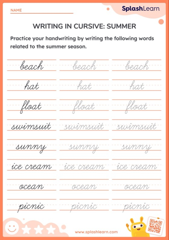 Writing In Cursive Summer Printable ELA Worksheet - Cursive Summer Worksheets