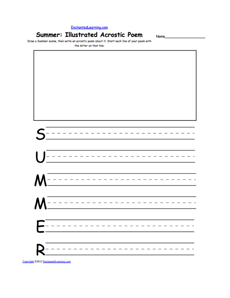 Writing Worksheets Summer K 3 Theme Page At EnchantedLearning - Summer Poem Worksheet