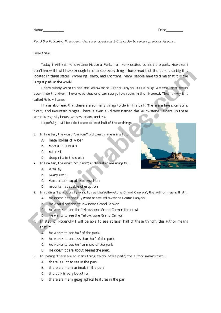 Yellowstone National Park ESL Worksheet By Williambruce - Yellowstone Summer Worksheet