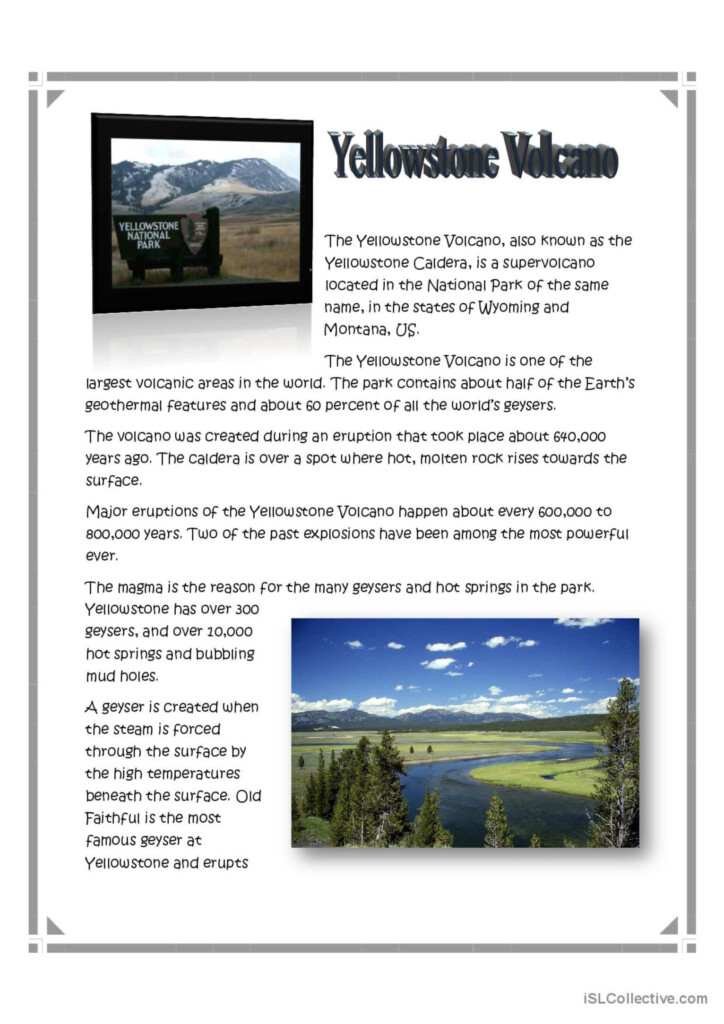 Yellowstone Volcano English ESL Worksheets Pdf Doc - Yellowstone Documentary Summer Worksheet